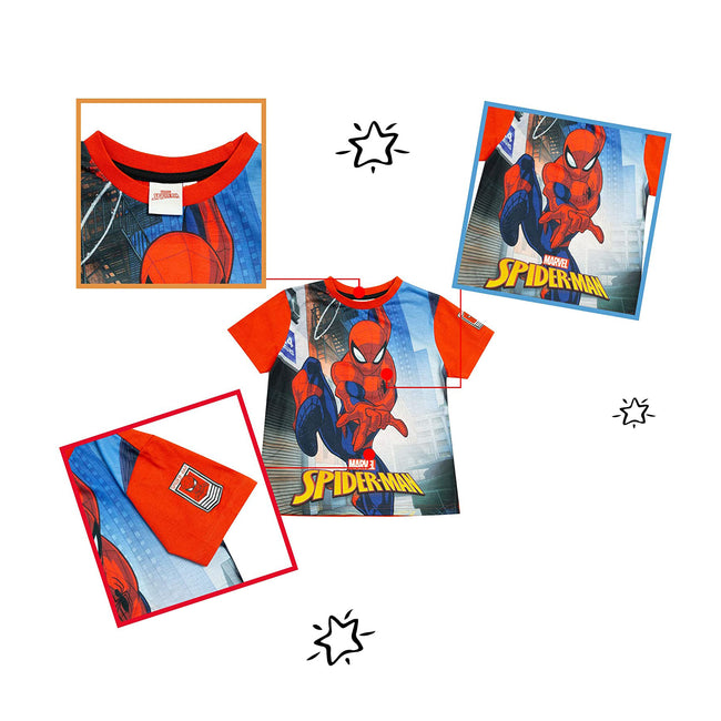 Red-Blue - Side - Spider-Man Girls Swinging Through The City T-Shirt