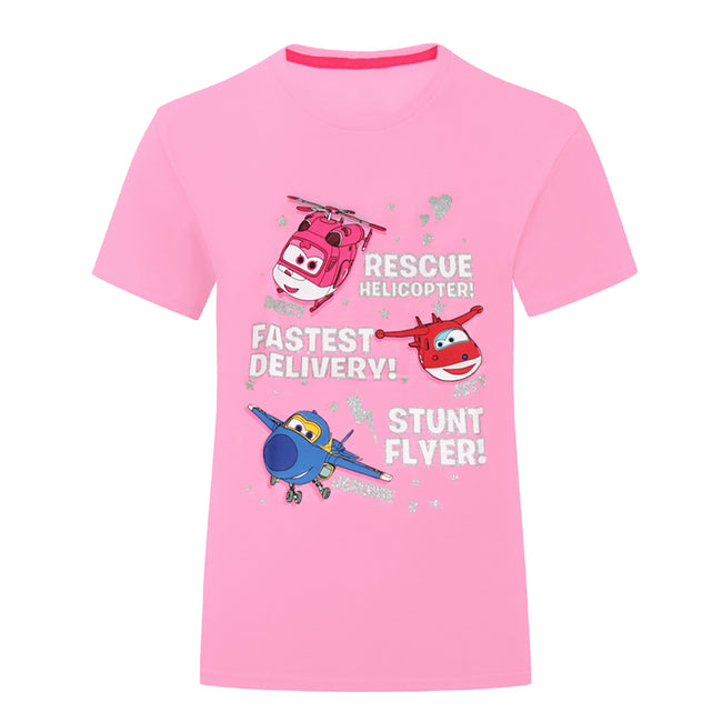 Pink - Front - Super Wings Toddler Girls Jerome Donnie And Jett Character T-Shirt