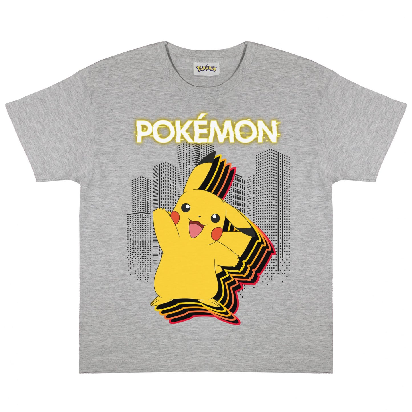 Grey Heather - Side - Pokemon Boys Pikachu City Heather T-Shirt