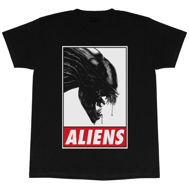 Black - Front - Alien Womens-Ladies Logo Boyfriend T-Shirt