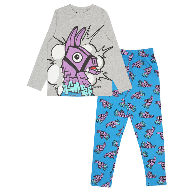 Blue-Heather Grey - Front - Fortnite Boys Llama Pyjama Set