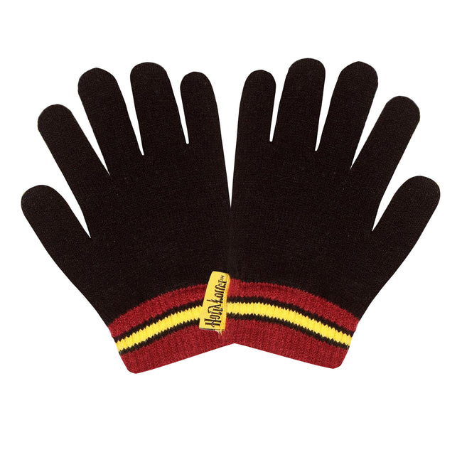 Black-Yellow-Red - Back - Harry Potter Boys Hogwarts Crest Beanie & Gloves Set