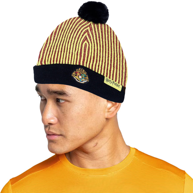 Black-Yellow-Red - Side - Harry Potter Boys Hogwarts Crest Beanie & Gloves Set