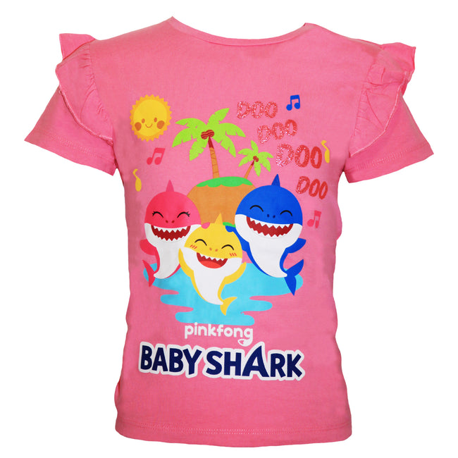 Baby Pink Heather - Front - Baby Shark Girls Tropical Island T-Shirt