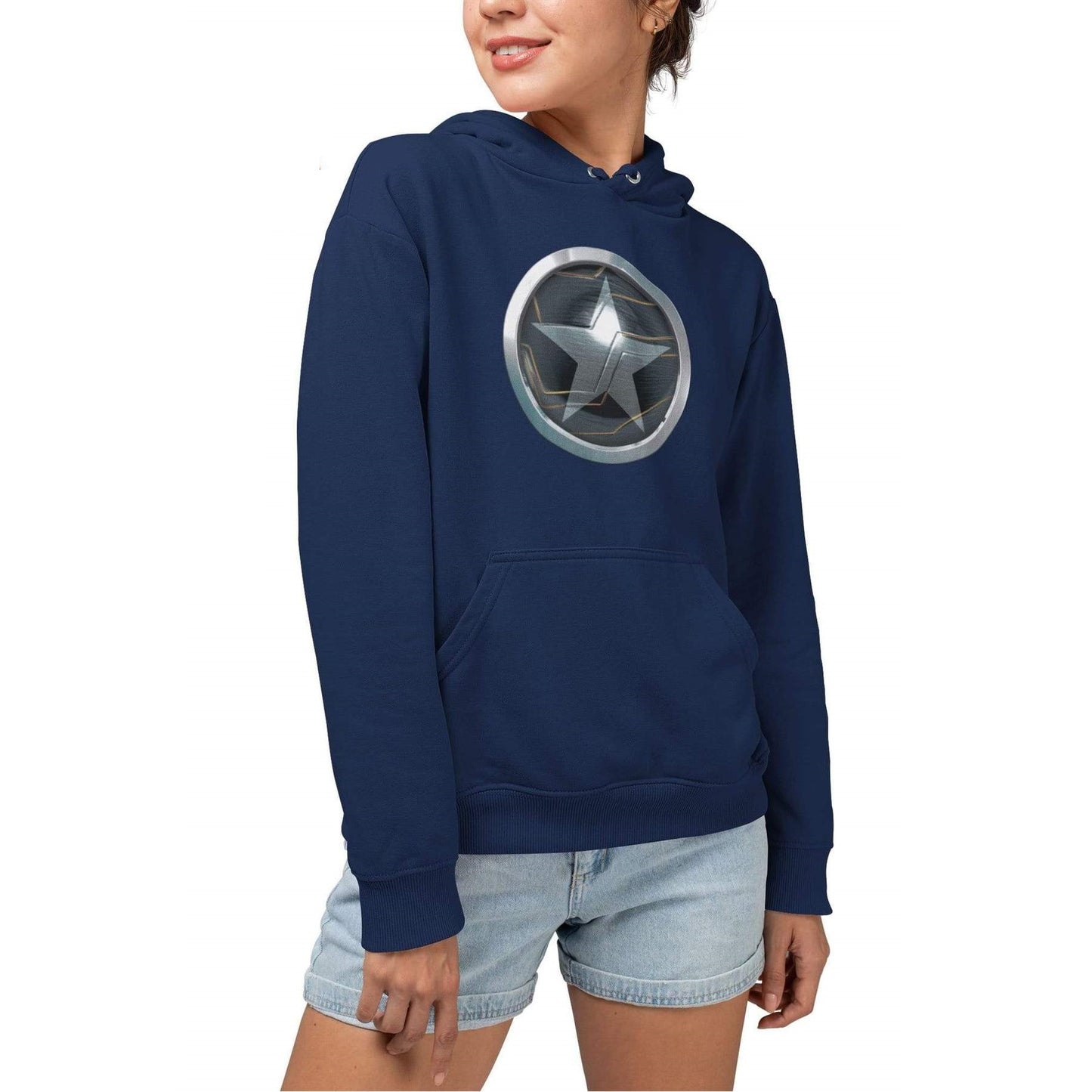 Navy - Side - Marvel Womens-Ladies The Winter Soldier Emblem Boyfriend Hoodie