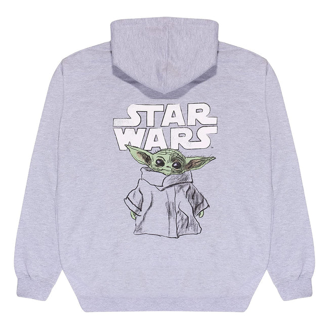 Heather Grey - Back - Star Wars: The Mandalorian Mens The Child Sketch Pullover Hoodie