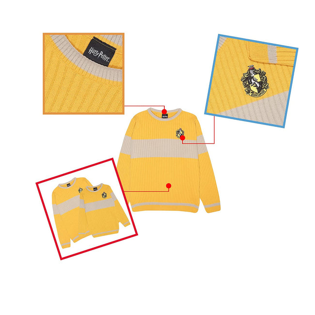 Yellow-Grey - Back - Harry Potter Mens Hufflepuff Quidditch Knitted Jumper
