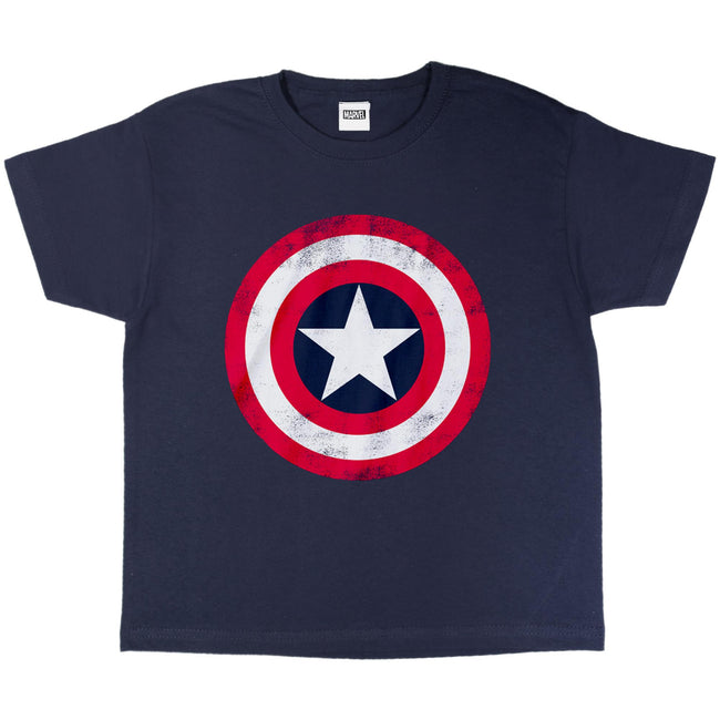 Navy-Red - Close up - Captain America Boys Distressed Shield T-Shirt