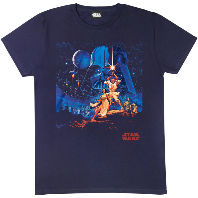 Navy - Side - Star Wars Mens A New Hope Vintage Artwork T-Shirt