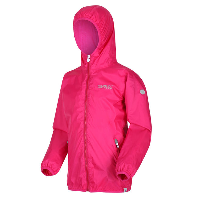Duchess Pink - Side - Regatta Great Outdoors Childrens-Kids Lever II Packaway Rain Jacket
