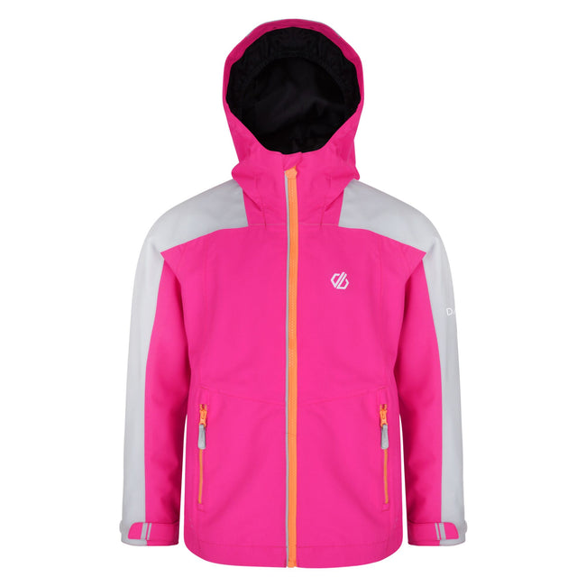 Argent Grey-Cyber Pink - Front - Dare 2B Childrens-Kids Avail Seamsmart Hooded Waterproof Jacket