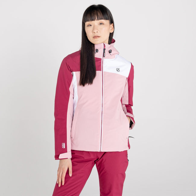 Powder Pink-Beetroot Red - Side - Dare 2B Womens-Ladies Ice Gleam II Waterproof Ski Jacket