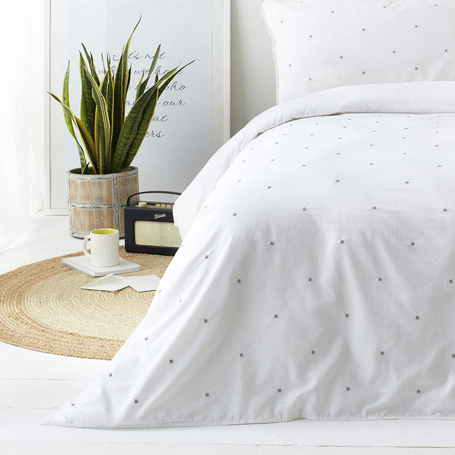 White-Grey - Side - The Linen Yard Strand Duvet Cover Set