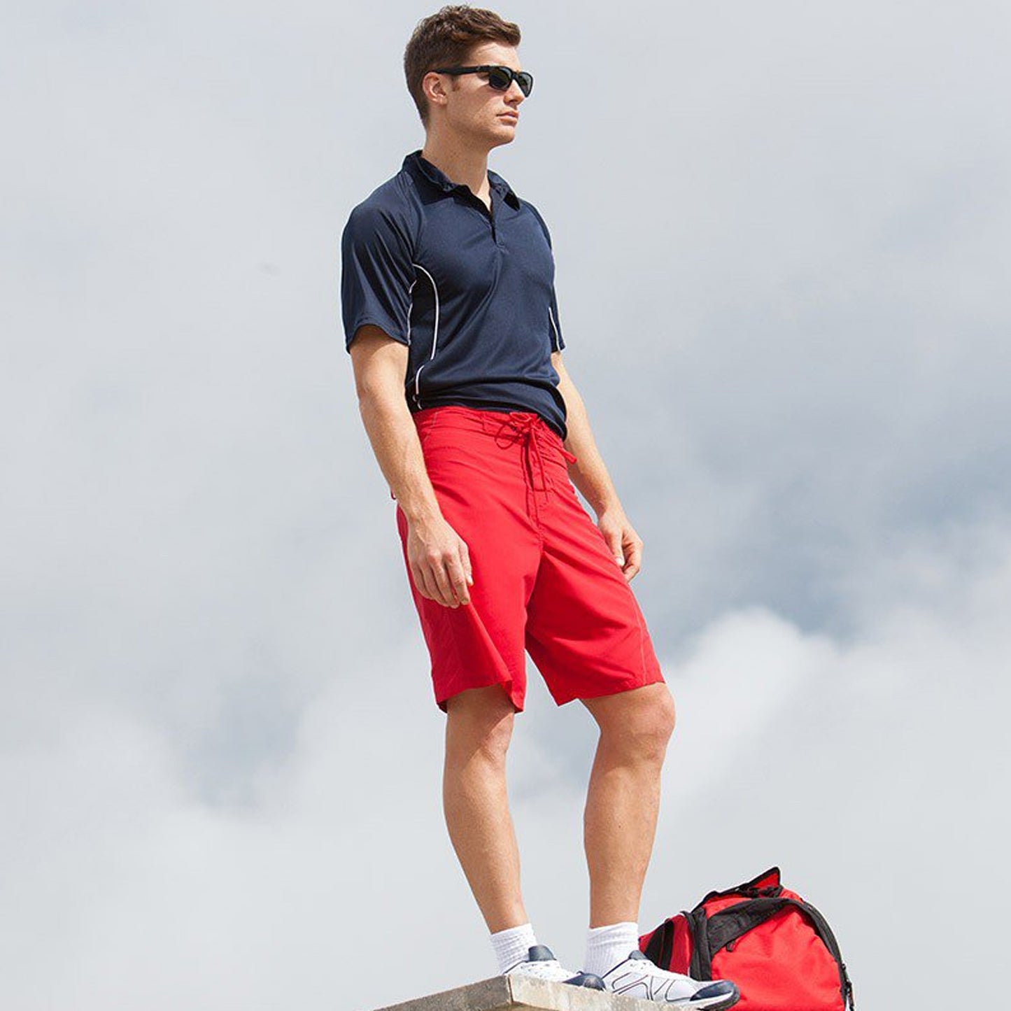 Red-Black - Back - Tombo Teamsport Mens Unlined Board Shorts
