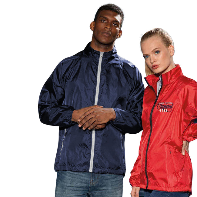 Navy- White - Back - 2786 Mens Contrast Lightweight Windcheater Shower Proof Jacket