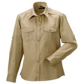 Khaki - Front - Russell Collection Mens Long - Roll-Sleeve Work Shirt