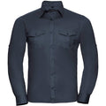 French Navy - Front - Russell Collection Mens Long - Roll-Sleeve Work Shirt