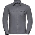 Zinc - Front - Russell Collection Mens Long - Roll-Sleeve Work Shirt