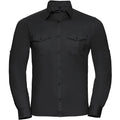 Black - Front - Russell Collection Mens Long - Roll-Sleeve Work Shirt