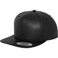 Black- Black - Front - Yupoong Flexfit Unisex Faux Leather Snapback Cap