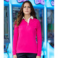 Bright Pink - Back - Front Row Womens-Ladies Premium Long Sleeve Rugby Shirt-Top