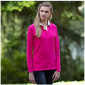Bright Pink - Side - Front Row Womens-Ladies Premium Long Sleeve Rugby Shirt-Top
