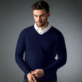 Navy - Back - Glenmuir V Neck 100% Cotton Sweater - Knitwear