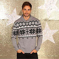 Grey - Back - Christmas Shop Mens Shawl Collar Knitted Fairisle Design Jumper