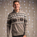 Grey - Side - Christmas Shop Mens Shawl Collar Knitted Fairisle Design Jumper