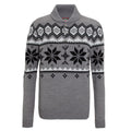 Grey - Front - Christmas Shop Mens Shawl Collar Knitted Fairisle Design Jumper