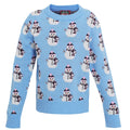 Light Blue - Front - Christmas Shop Childrens Girls Snowman Design Knitted Jumper