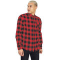Red-Black - Back - Brave Soul Mens Long Sleeve Printed Checkered Heavily Brushed Shirt