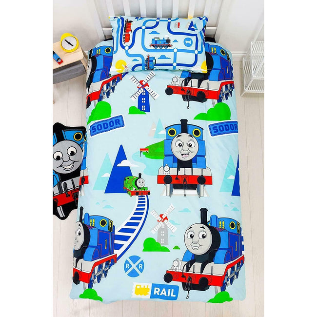 Sky Blue-Blue - Back - Thomas And Friends Train Track Duvet Cover Set
