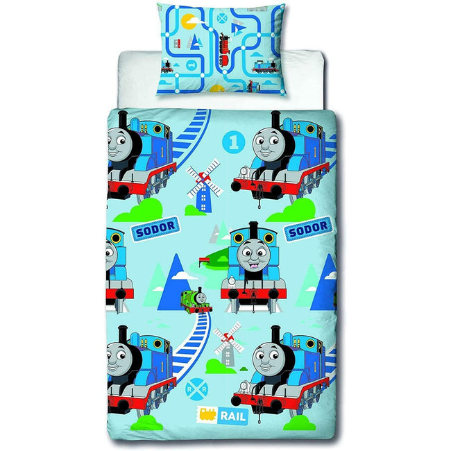 Sky Blue-Blue - Front - Thomas And Friends Train Track Duvet Cover Set