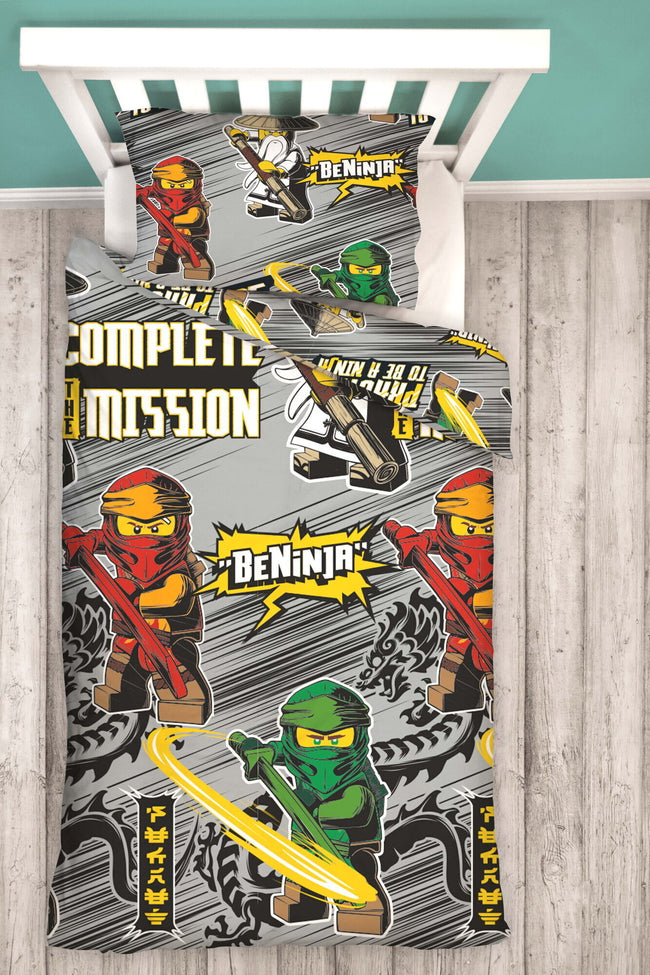 Grey-Black-Yellow - Back - Lego Ninjago Mission Reversible Duvet Cover Set