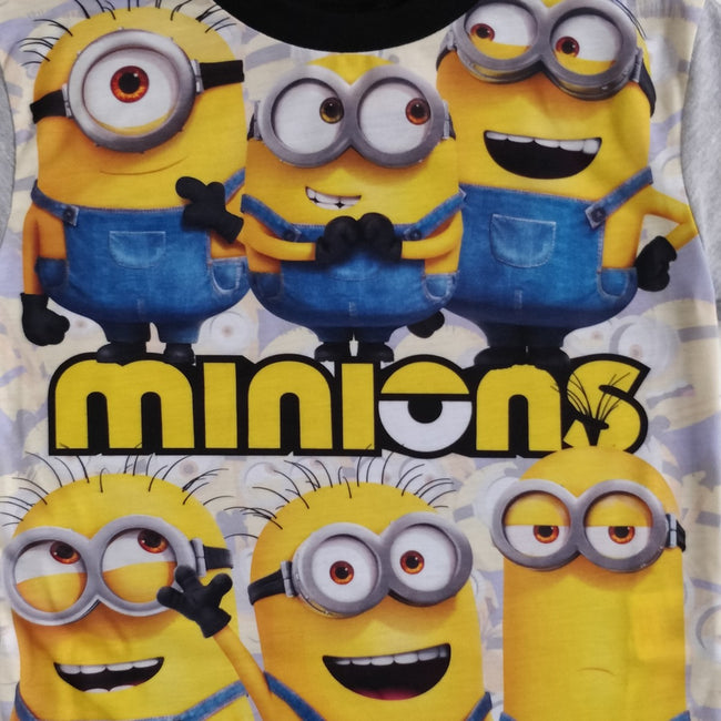 Grey-Black-Yellow - Back - Minions Boys Logo Long Pyjama Set