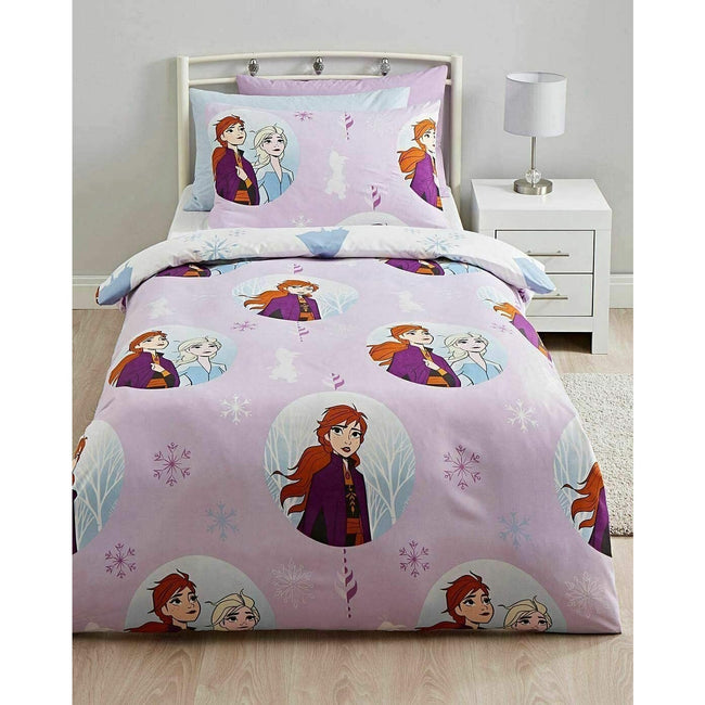 Lilac-White - Side - Frozen II Childrens-Kids Snowfall Microfibre Duvet Cover Set