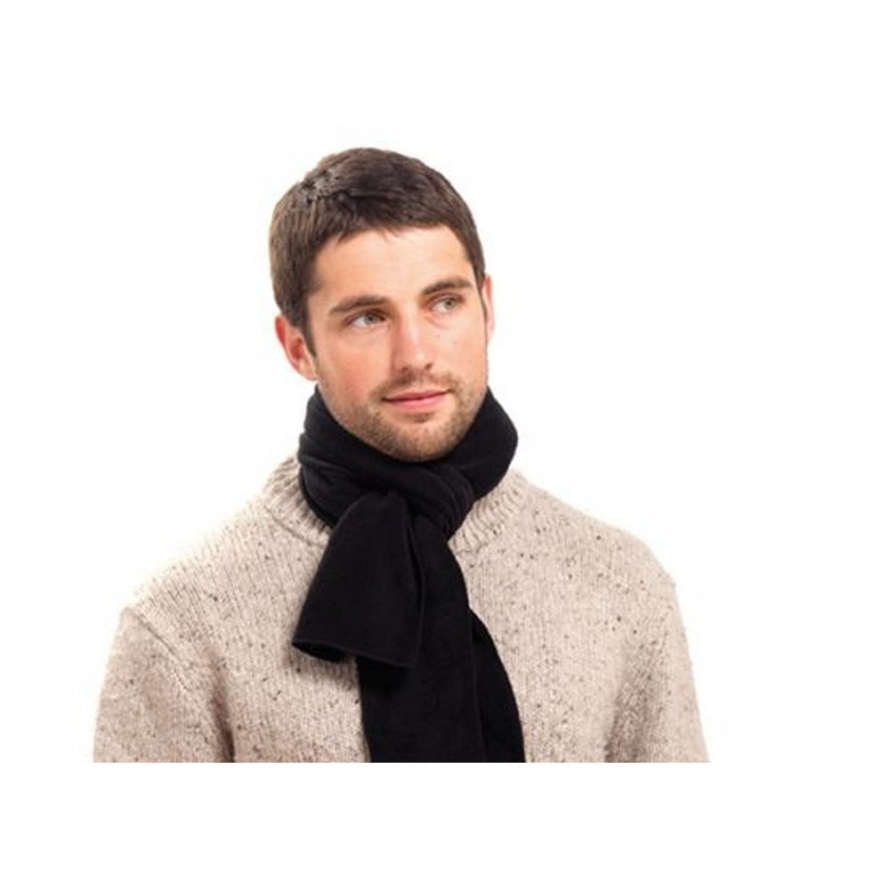 Black - Back - FLOSO Mens Plain Thermal Polar Fleece Winter-Ski Scarf