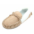 Beige - Back - Womens-Ladies Classic Slippers With Lacing Detail
