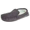 Grey - Front - Slumberzzz Mens Fleece Lined Faux-Suede Moccasin Slippers
