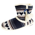 Navy-Cream Hearts - Front - Slumberzzz Womens-Ladies Fairisle Boot Slippers