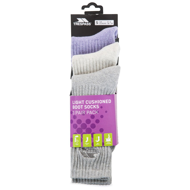Light Grey-Smoke-Purple Heather - Back - Trespass Womens-Ladies Stopford Cushioned Socks (Pack Of 3)