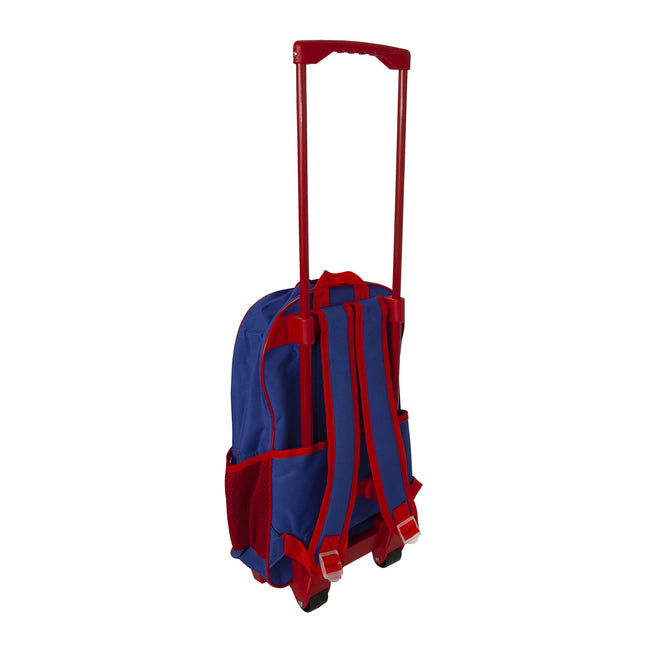 Blue-Red - Side - Paw Patrol Childrens-Kids Heroes Work Together Wheelie Backpack