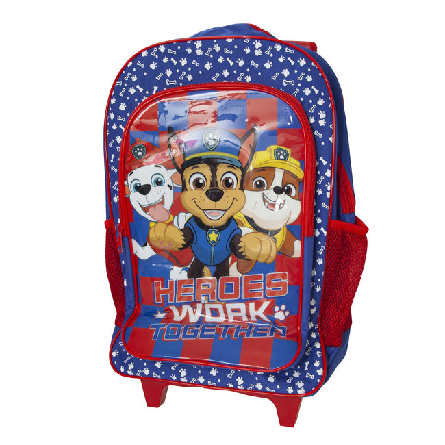 Blue-Red - Front - Paw Patrol Childrens-Kids Heroes Work Together Wheelie Backpack