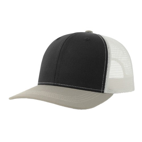 Bottle Green-Grey-Stone - Front - Atlantis Headwear Unisex Adult Sonic-S 6 Panel Structured Trucker Cap