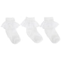 Front - Baby/Girls Cotton Rich Lace Frilly Top Socks With Floral Design (Pack Of 3)