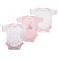 Front - Baby Bodysuits, Baby Girls Pink Bear Pattern Short Sleeve Bodysuit  (Pack Of 3)