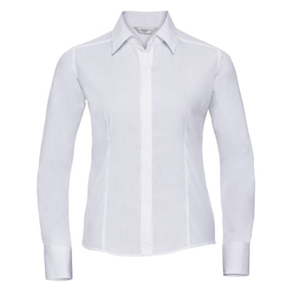 Front - Russell Collection Ladies/Womens Long Sleeve Poly-Cotton Easy Care Fitted Poplin Shirt