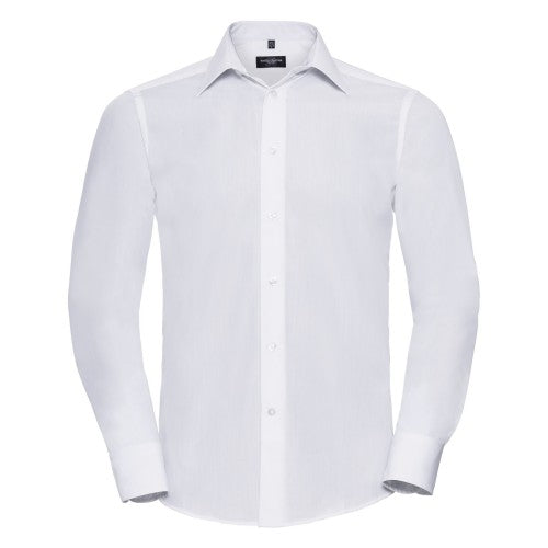 Front - Russell Collection Mens Long Sleeve Poly-Cotton Easy Care Tailored Poplin Shirt