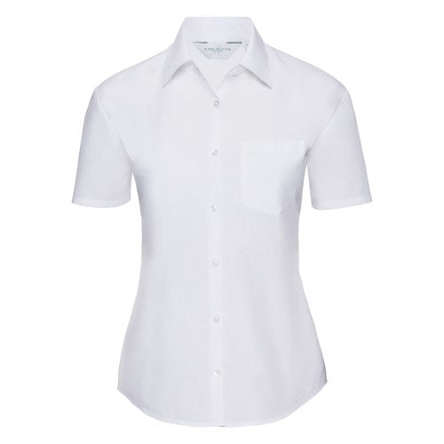 Front - Russell Collection Ladies/Womens Short Sleeve Poly-Cotton Easy Care Poplin Shirt